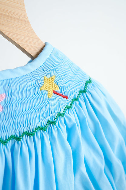 Fairy Hand Smocked Blue Girl Romper