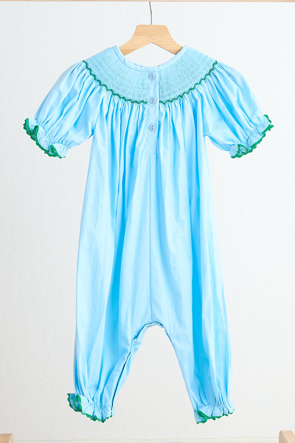 Fairy Hand Smocked Blue Girl Romper