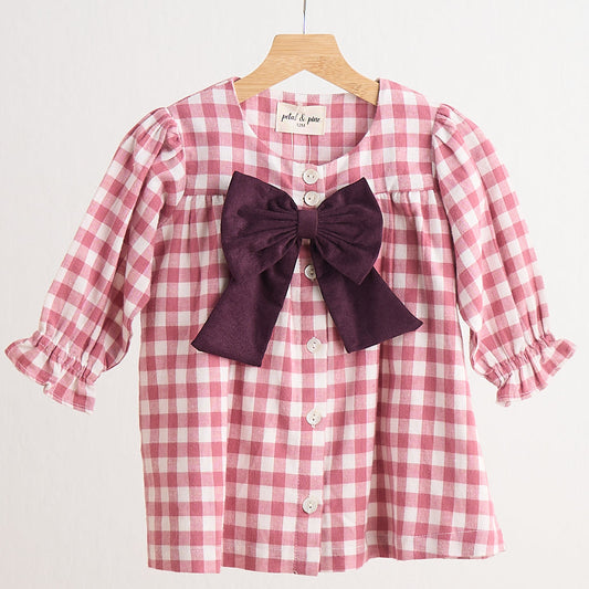 Austin Pink Gingham Flannel Bow Dress