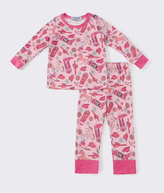 Rodeo Rose Print Girl Pajamas Set