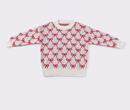 Coquette Bow Pink + Cream Girl Sweater