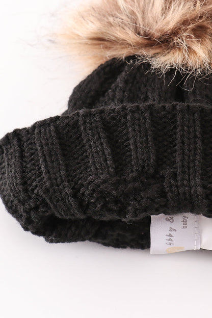 Pom Pom Cable Knit Black Beanie - Mom+Me