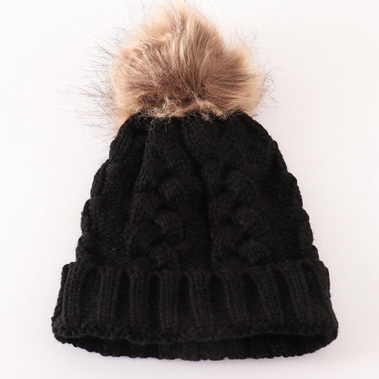 Pom Pom Cable Knit Black Beanie - Mom+Me