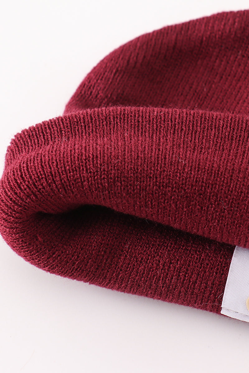 Ribbed Basic Knit Beanie - Burgundy