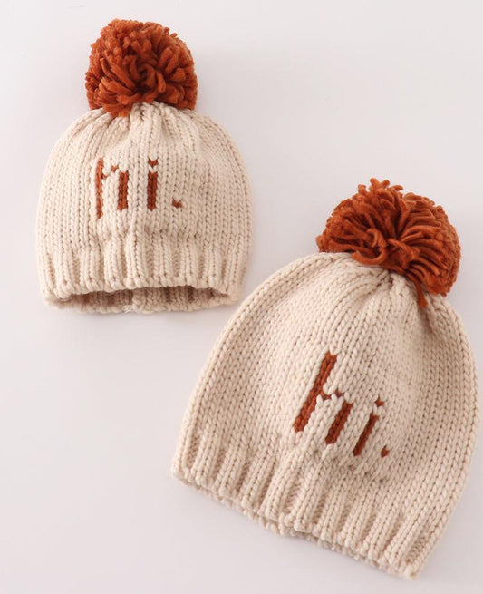 hi. Cable Knit Pom Pom Beige Beanie