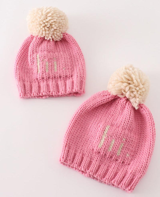 hi. Cable Knit Pom Pom Pink Beanie