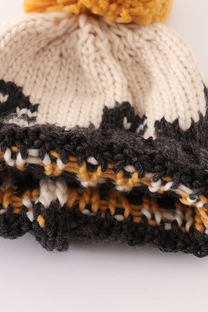 Dinosaur Cable Knit Pompom Black Beanie