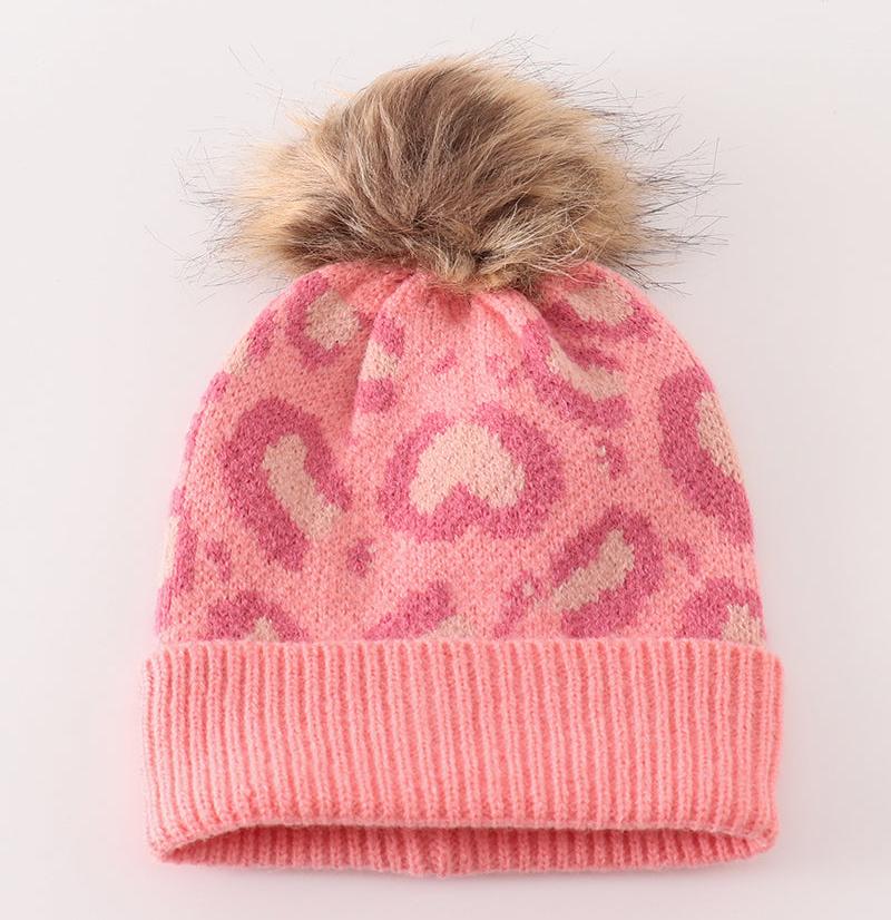 Pink Leopard Cable Knit Pom Beanie - Mom+Mini