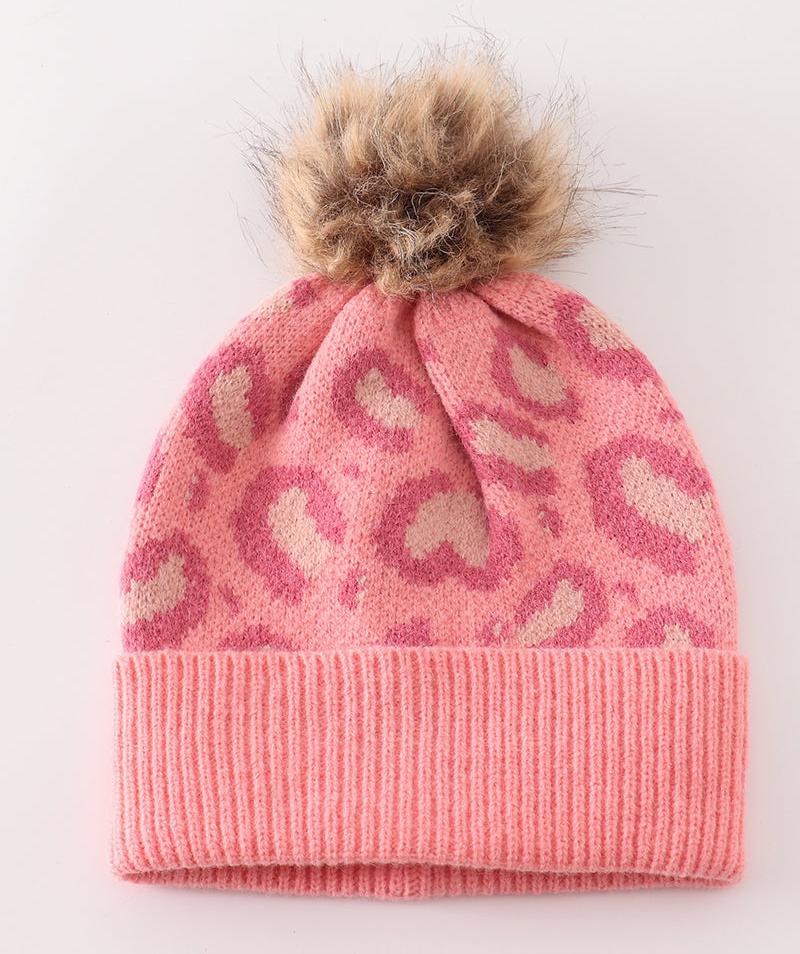 Pink Leopard Cable Knit Pom Beanie - Mom+Mini