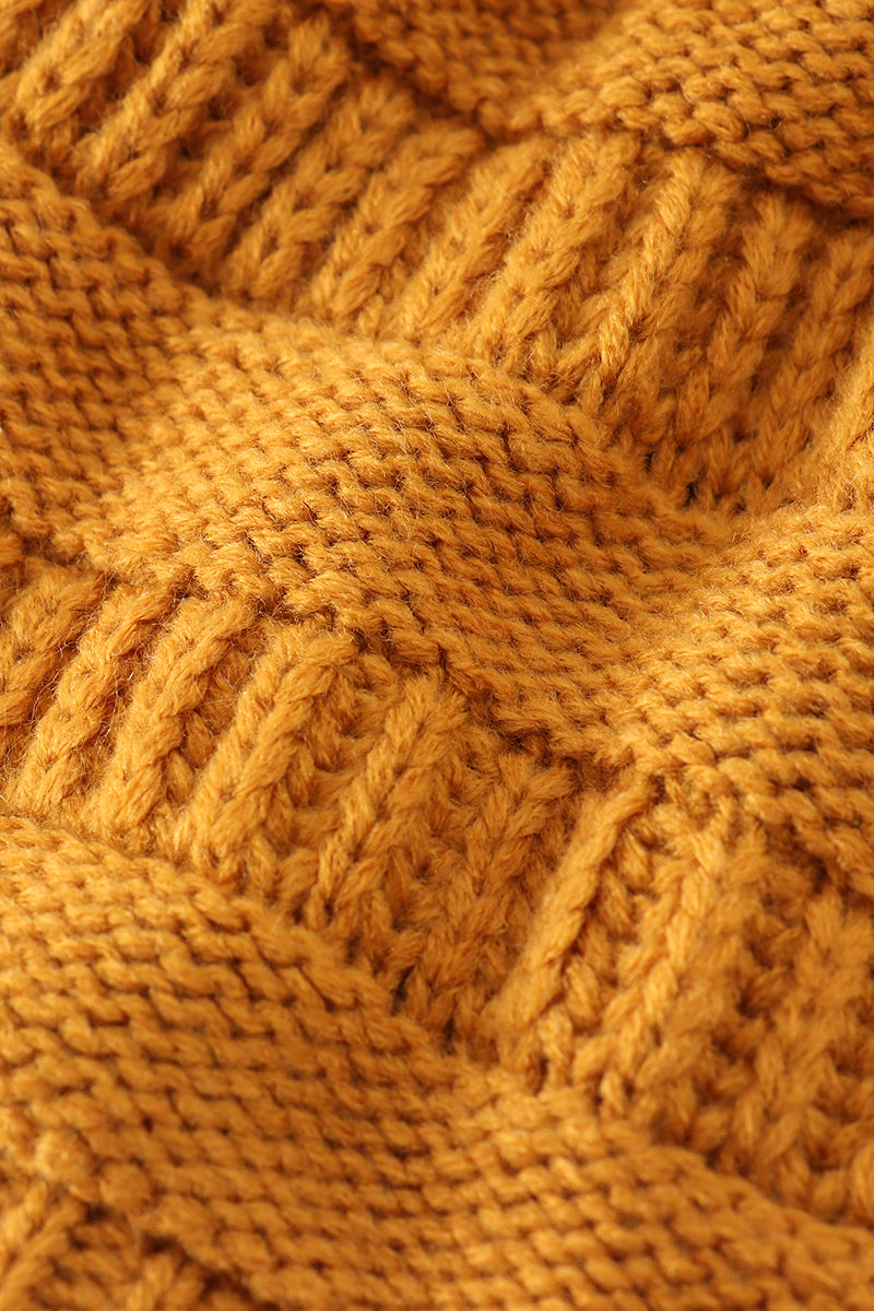 Cable Knit Pom Beanie - Mustard