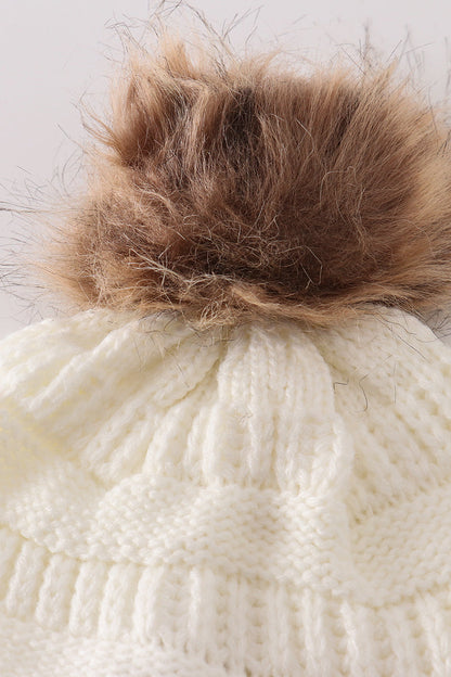 Cable Knit Pompom Beanie - Ivory