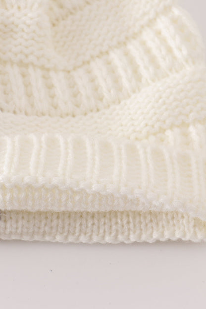 Cable Knit Pompom Beanie - Ivory