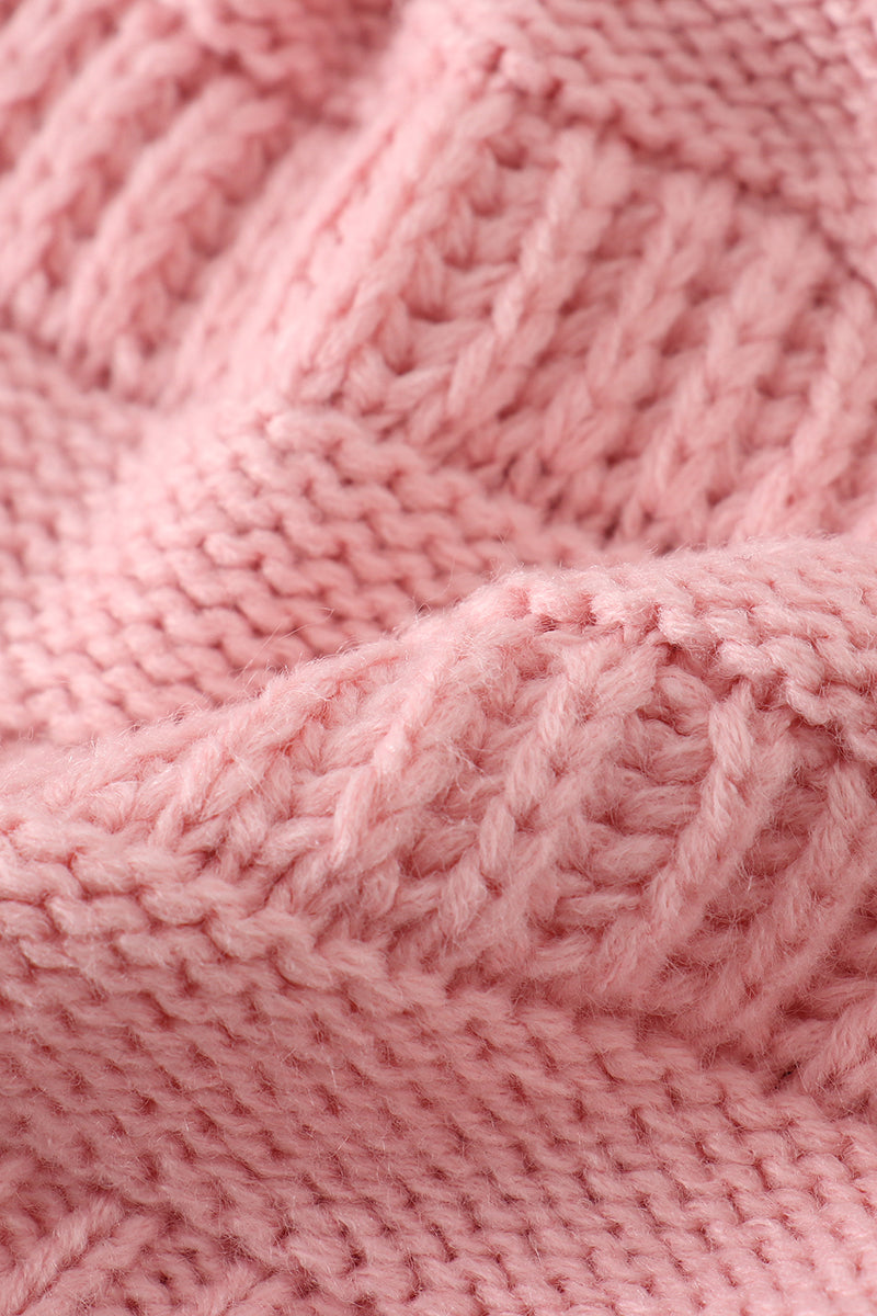 Cable Knit Pompom Beanie - Pink