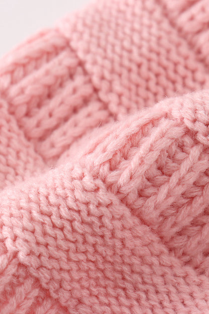 Cable Knit Pompom Beanie - Pink