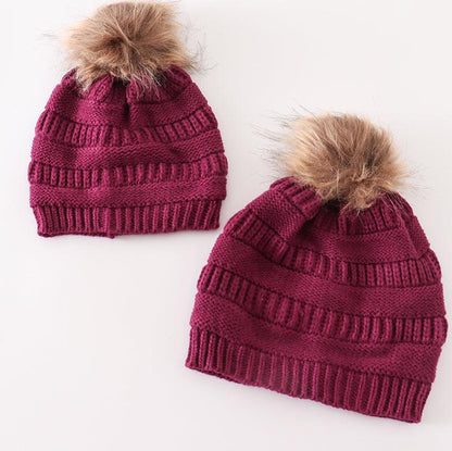 Cable Knit Pom Pom Beanie - Violet