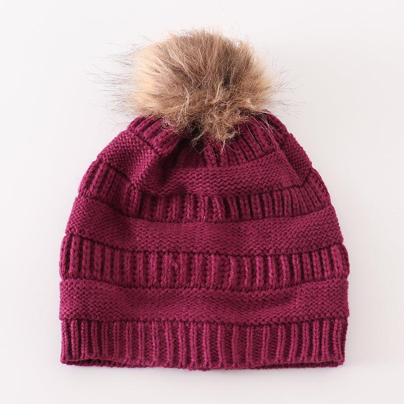 Cable Knit Pom Pom Beanie - Violet