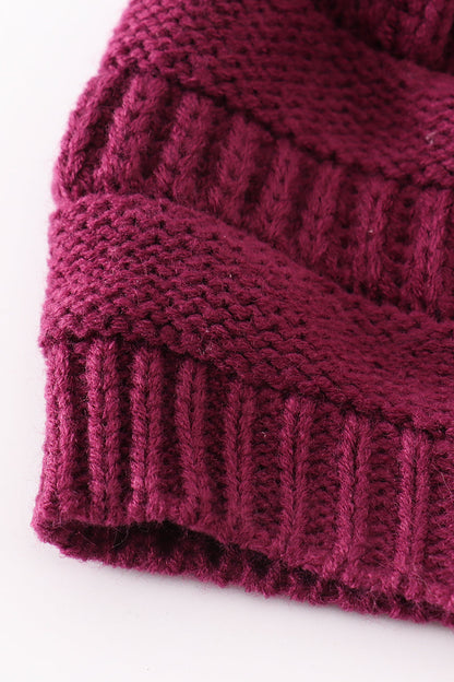 Cable Knit Pom Pom Beanie - Violet