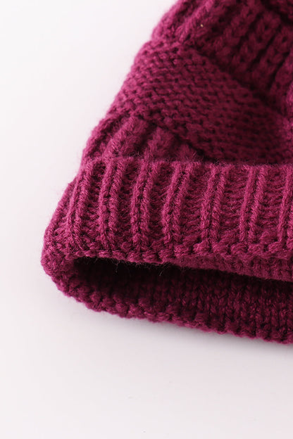 Cable Knit Pom Pom Beanie - Violet