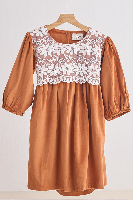 Velvet Lace Caramel Dress