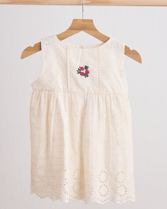 Hand Embroidered Floral White Lace Dress