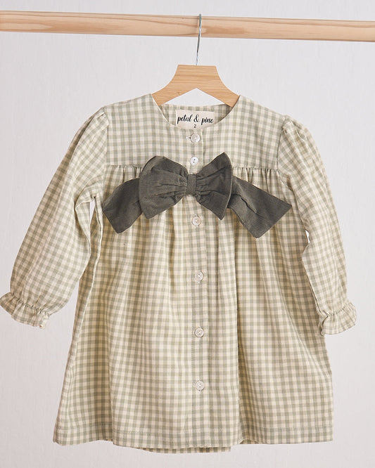 Austin Green Gingham Flannel Bow Dress