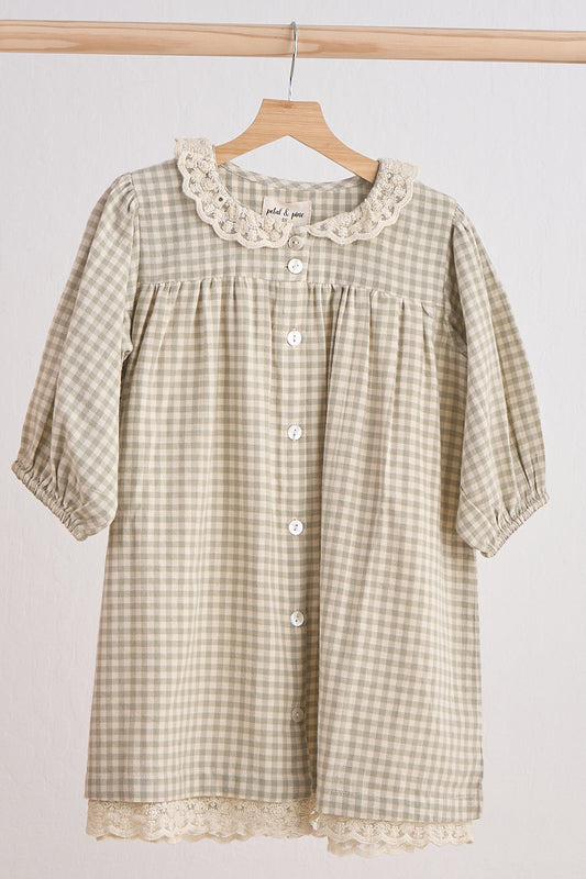 Austin Green Gingham Flannel Lace Dress