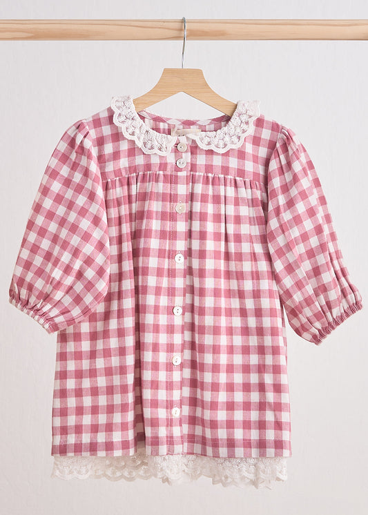 Austin Pink Gingham Flannel Lace Dress