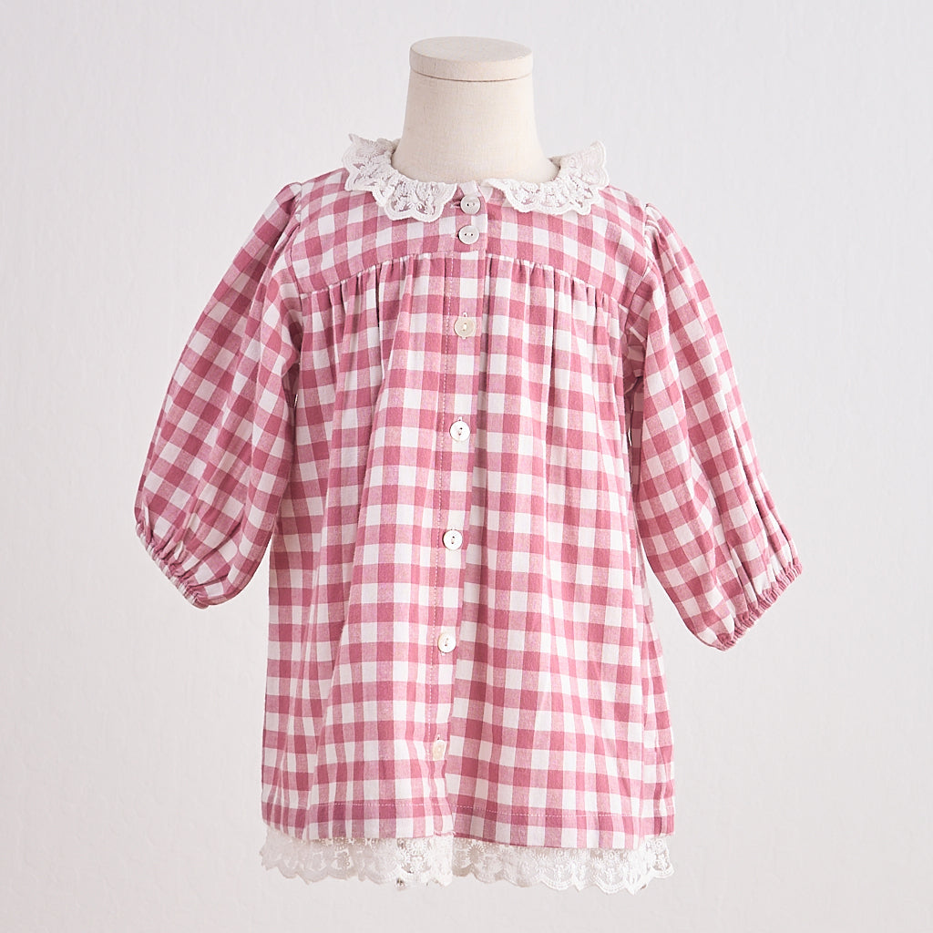 Austin Pink Gingham Flannel Lace Dress