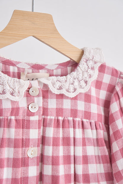 Austin Pink Gingham Flannel Lace Dress