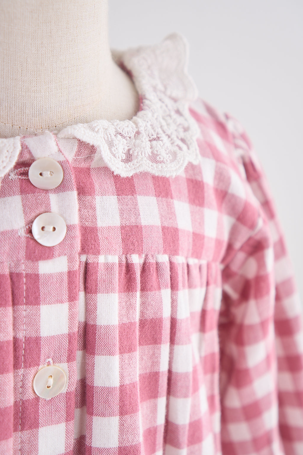 Austin Pink Gingham Flannel Lace Dress