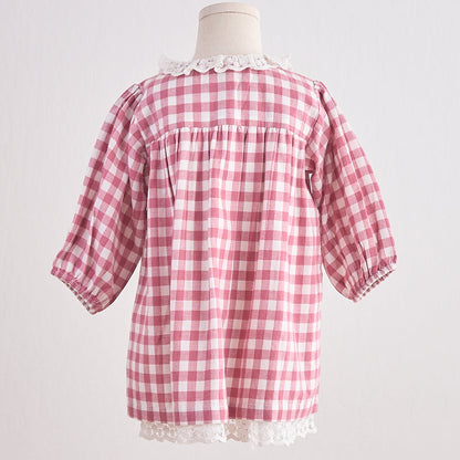 Austin Pink Gingham Flannel Lace Dress