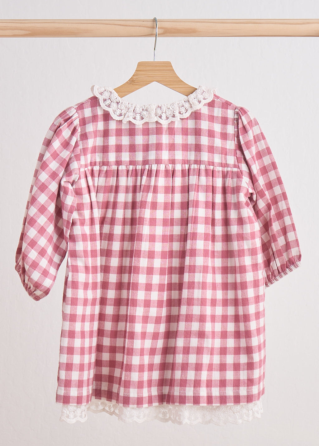 Austin Pink Gingham Flannel Lace Dress