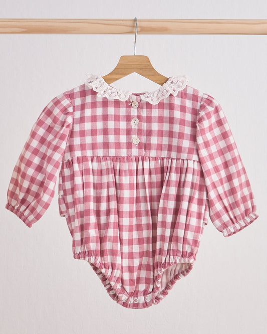 Austin Pink Gingham Flannel Lace Girl Bubble