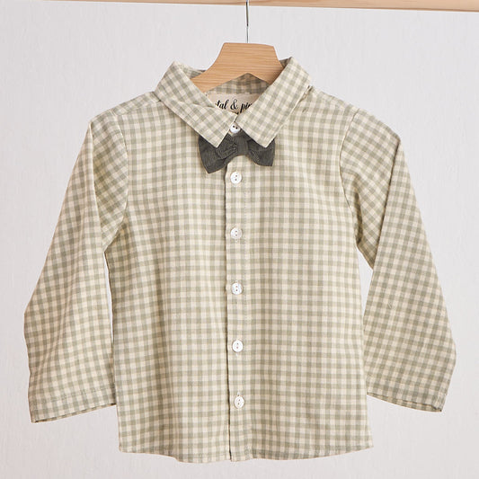 Austin Green Woven Gingham Flannel Bow Button Down Shirt