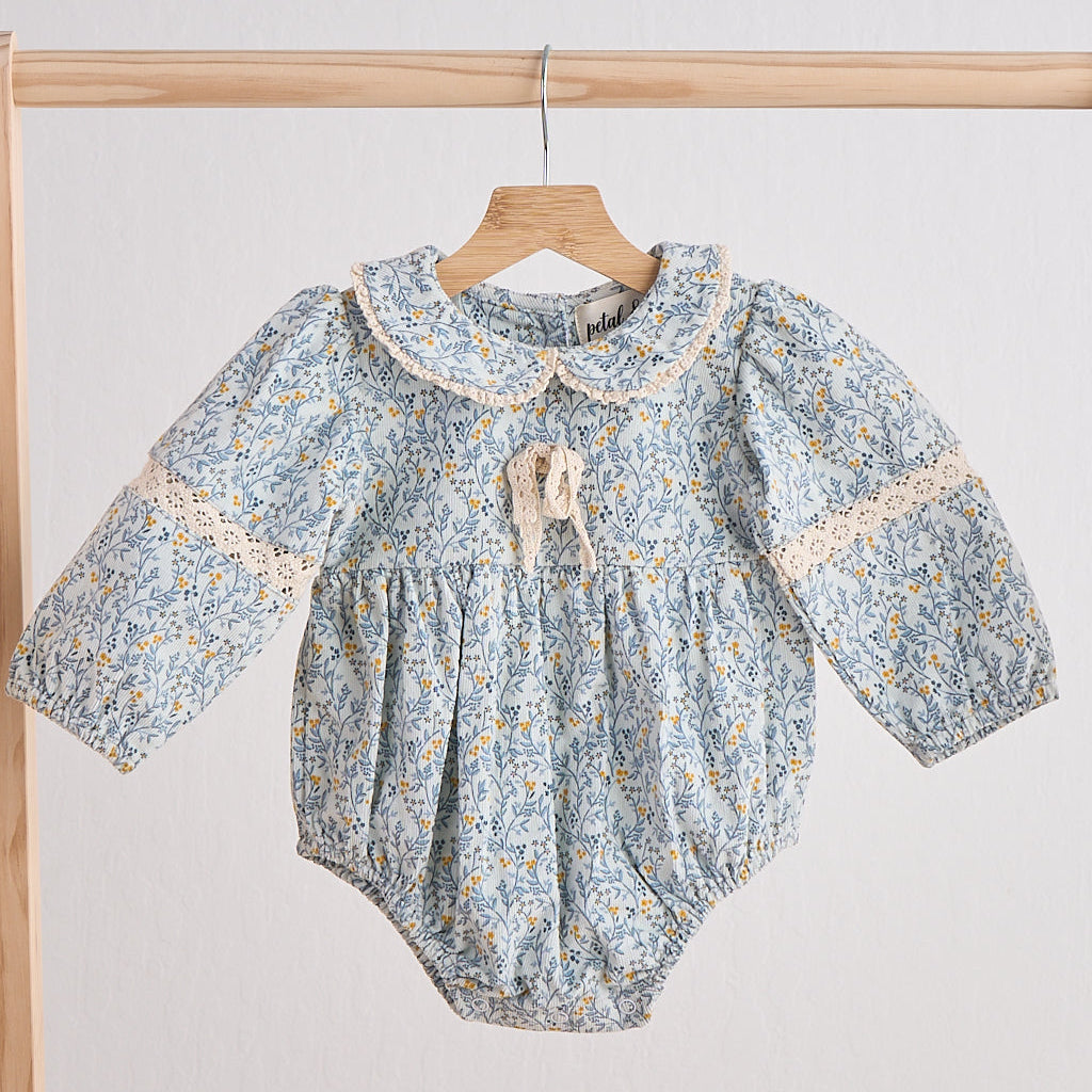 Blue Floral Corduroy Lace Bubble