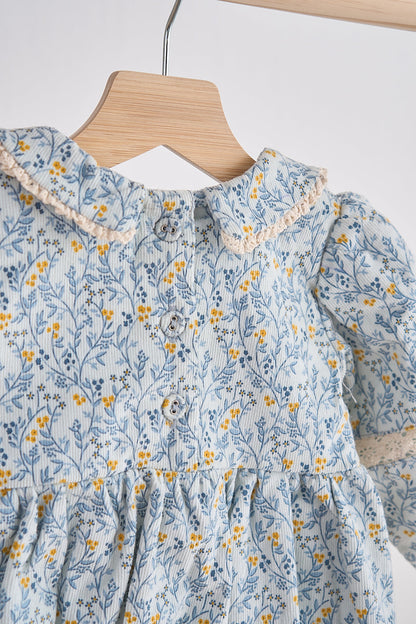 Blue Floral Corduroy Lace Bubble