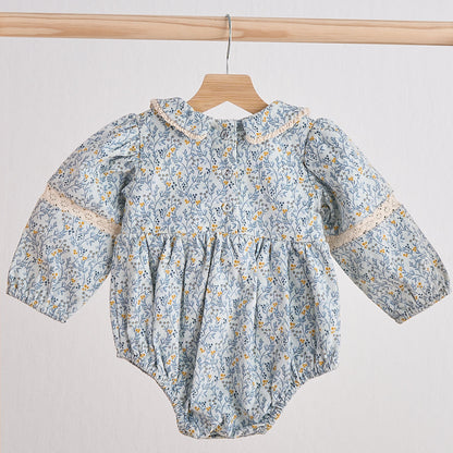 Blue Floral Corduroy Lace Bubble