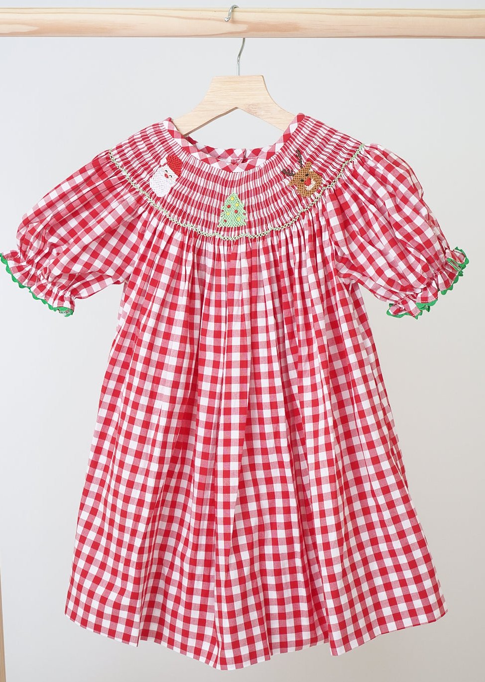 Red Christmas Hand Smocked Gingham Dress