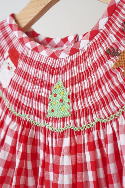 Red Christmas Hand Smocked Gingham Dress