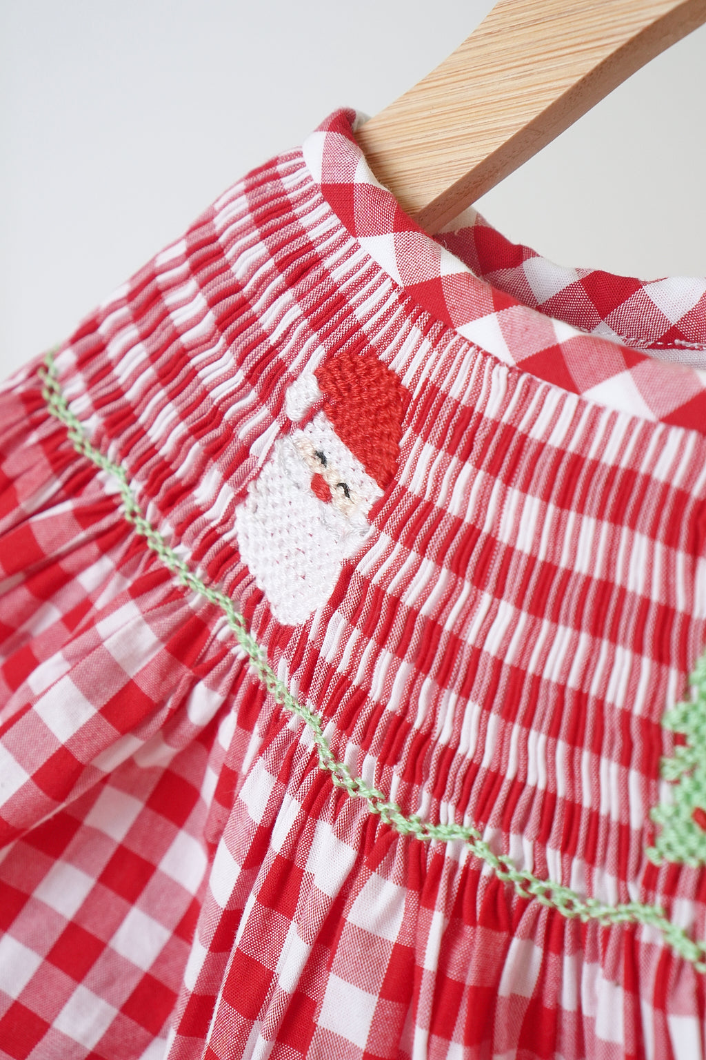 Red Christmas Hand Smocked Gingham Dress