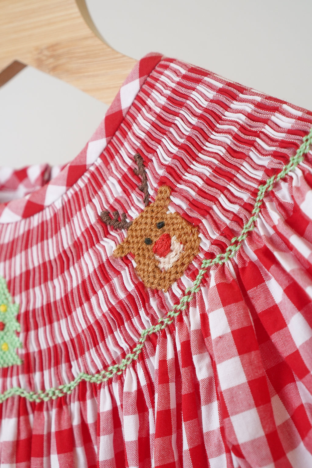 Red Christmas Hand Smocked Gingham Dress