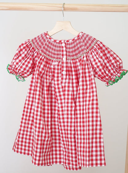 Red Christmas Hand Smocked Gingham Dress