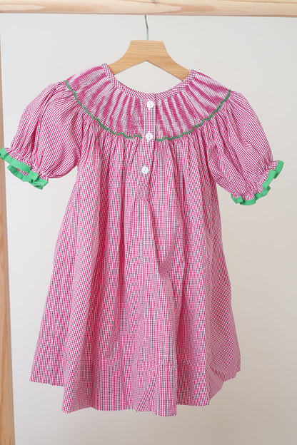 Pink Christmas Joy Hand Smocked Gingham Dress