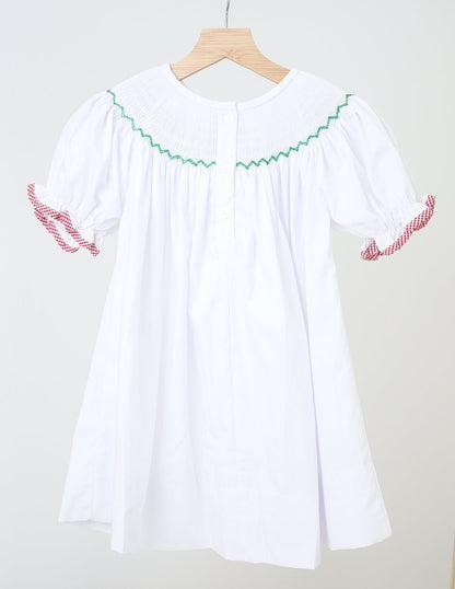 White Christmas Tree Hand Smocked Dress