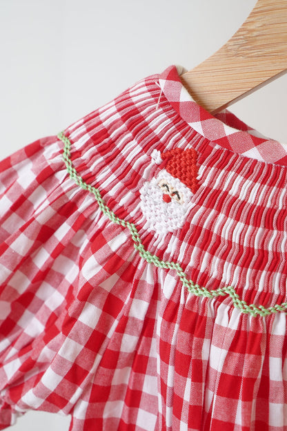 Red Christmas Hand Smocked Gingham Romper