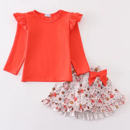 Red Nutcracker Girl Skirt Set