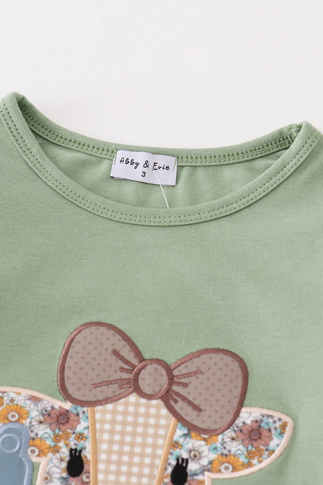 Green Cow Applique Floral Girl Set