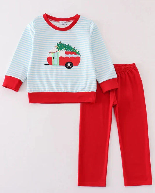 Christmas Camper Applique Boy Pants Set