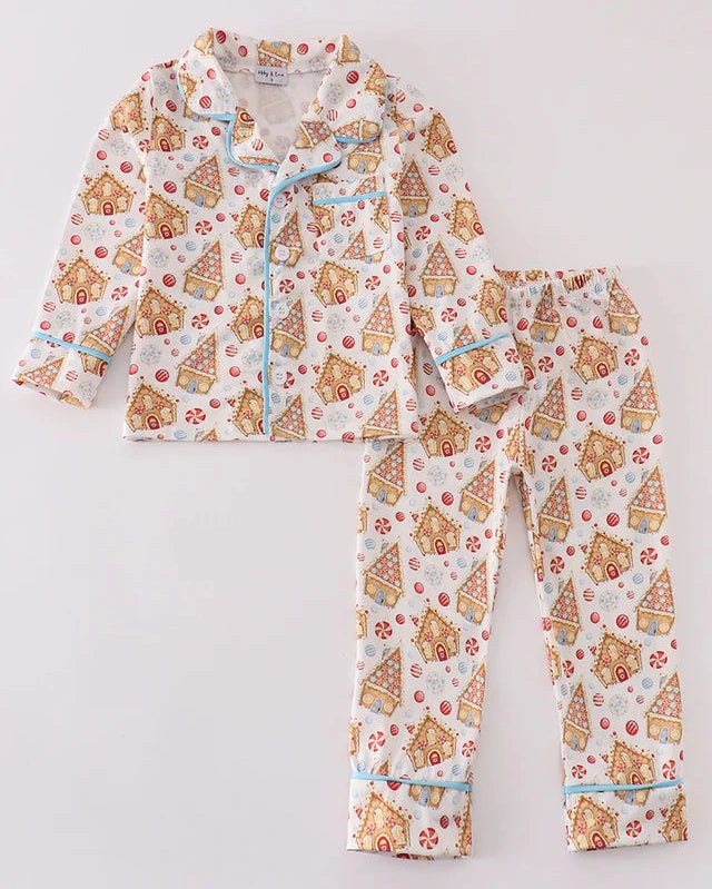 Gingerbread House Print Boy Pajamas Set