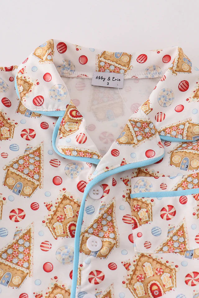 Gingerbread House Print Boy Pajamas Set